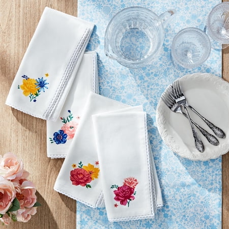 The Pioneer Woman Flowering Frontier Fabric Napkin Set, Multicolor, 20"W x 20"L, 4 Piece