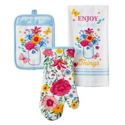 The Pioneer Woman Flowering Frontier Kitchen Towel, Oven Mitt & Pot Holder Set, Multicolor, 3 Pieces