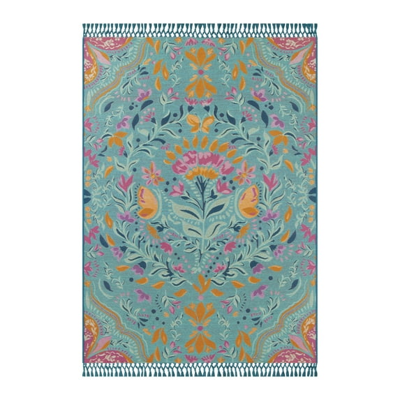 The Pioneer Woman Folk Geo Outdoor Rug, 5" x 7" - Turquoise Color