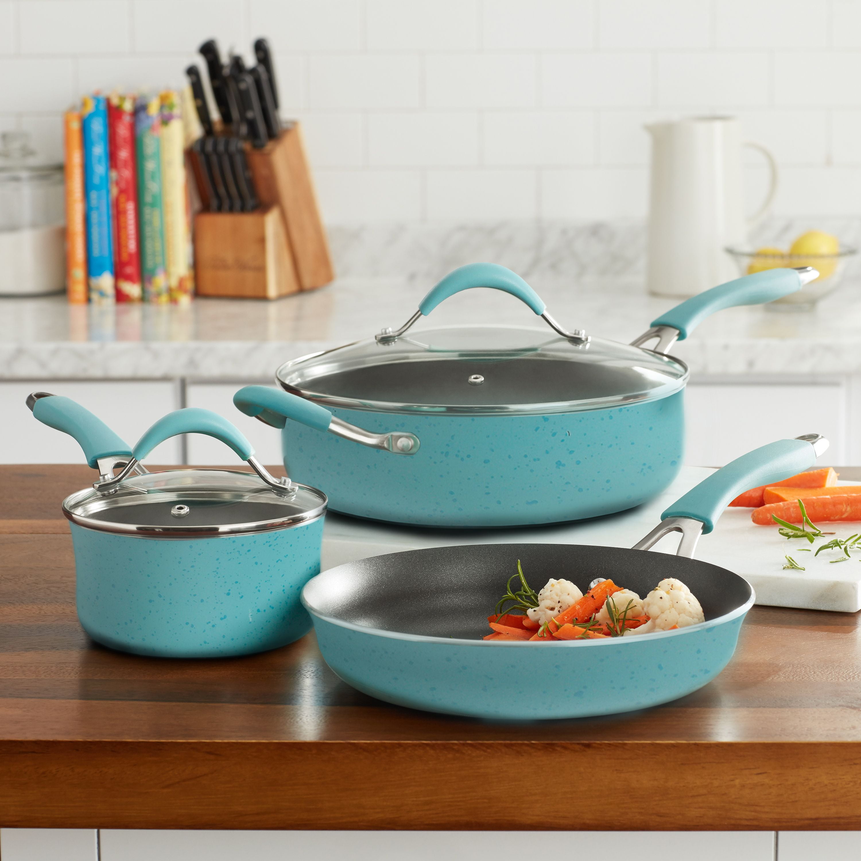 The Pioneer Woman Frontier Speckle 24-Piece Aluminum Cookware Combo Set,  Turquoise