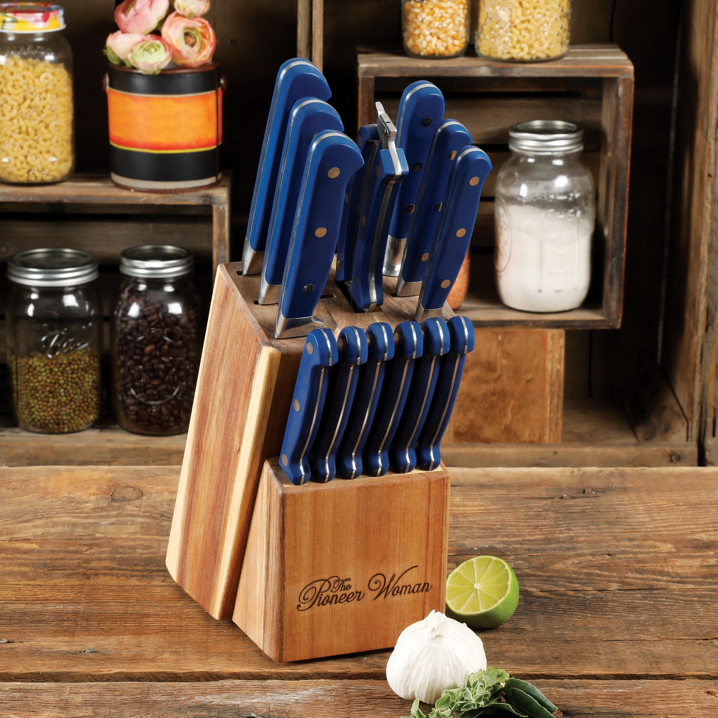 imod vegetation Mechanics The Pioneer Woman Frontier Collection 14-Pieces Cutlery Set with Wood  Block, Royal Blue - Walmart.com