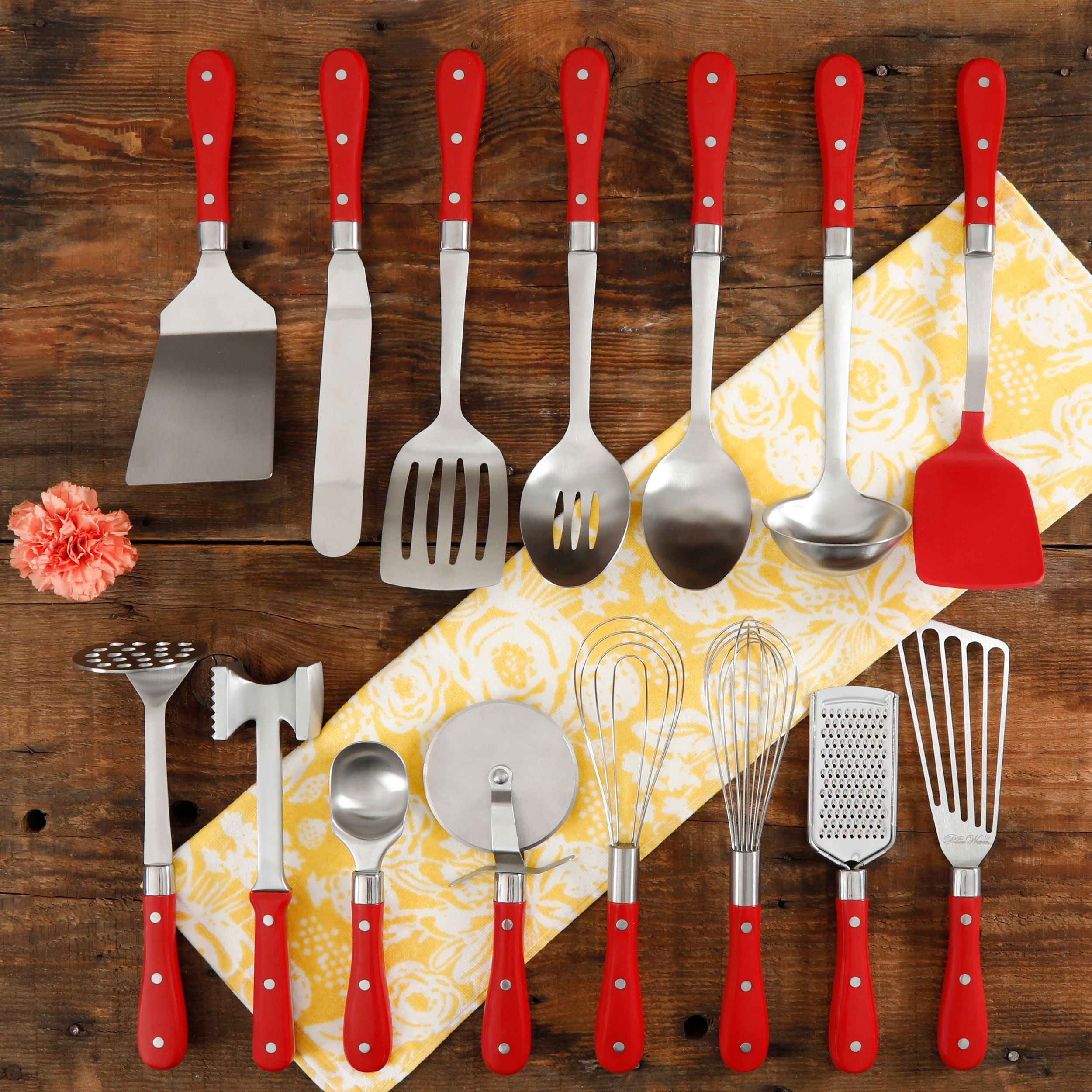 The Pioneer Woman Frontier Collection 15-Piece Kitchen Utensil Set, Red