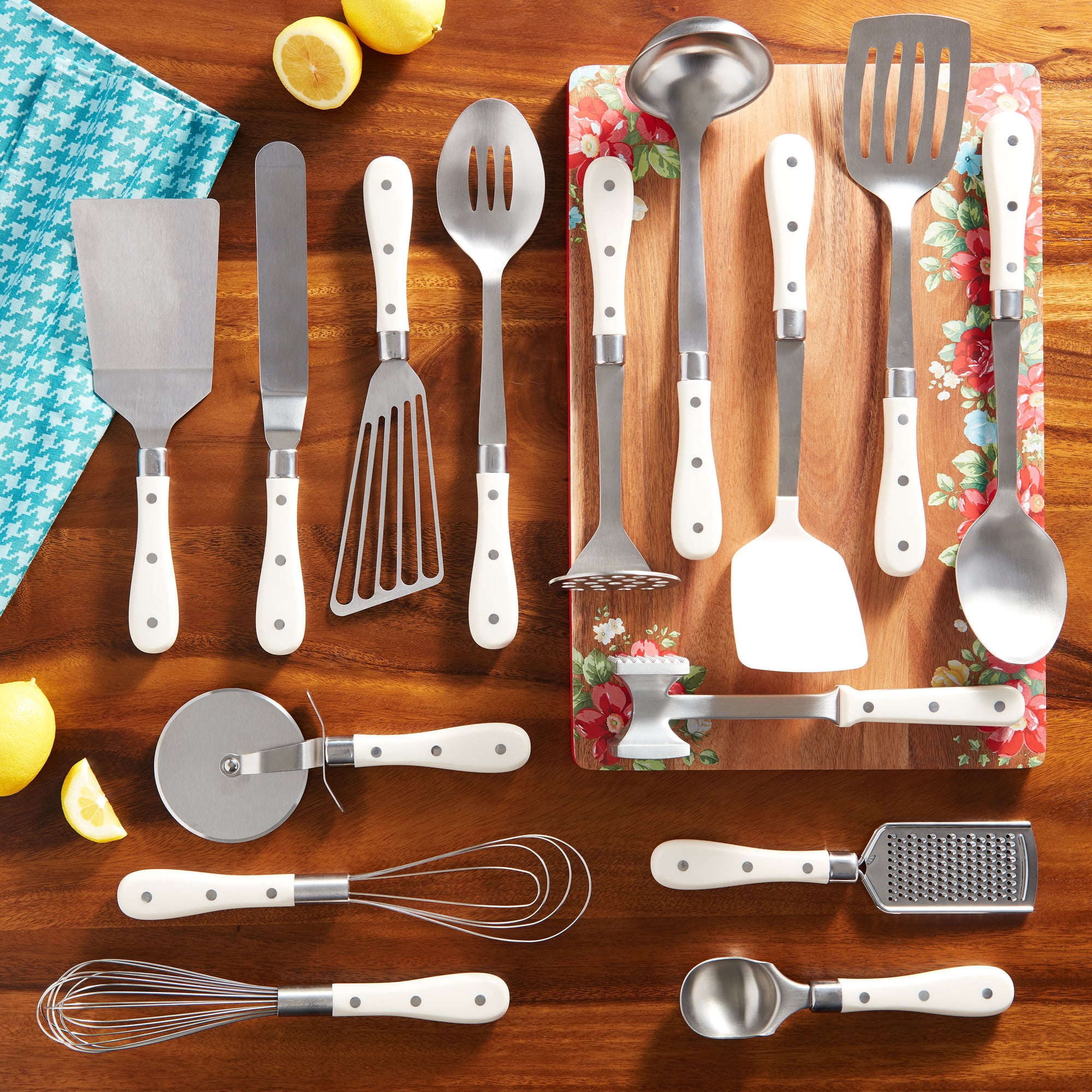 The Pioneer Woman Frontier Collection White 15 Piece All-in-One Tool and Gadget Set, Linen