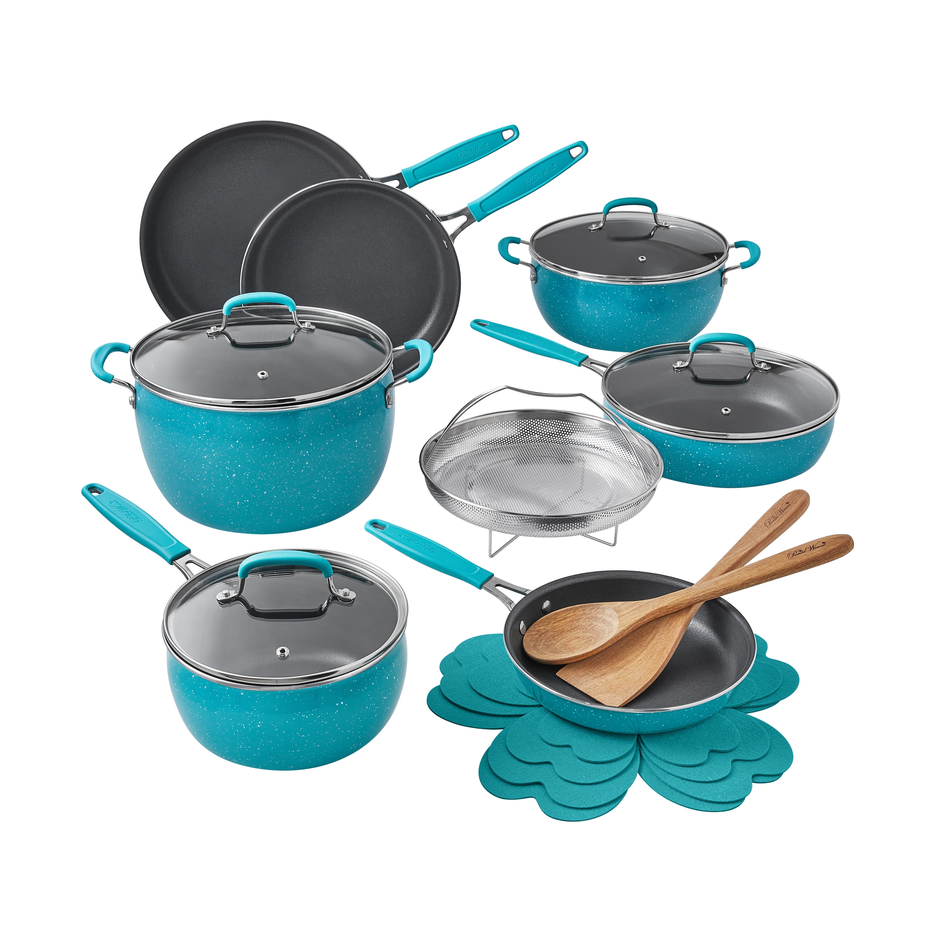 The Pioneer Woman Frontier Speckle 24-Piece Aluminum Cookware Combo Set,  Turquoise