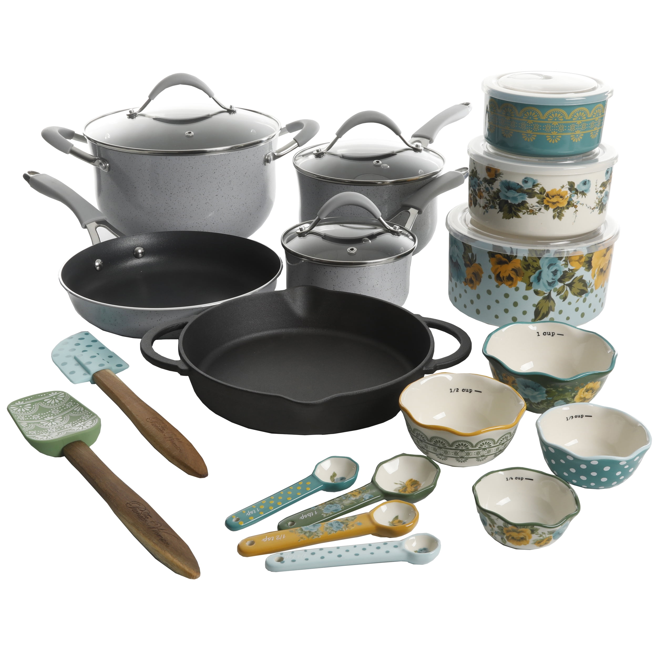 The Pioneer Woman Frontier Speckle 24-Piece Aluminum Cookware Combo Set,  Turquoise - AliExpress