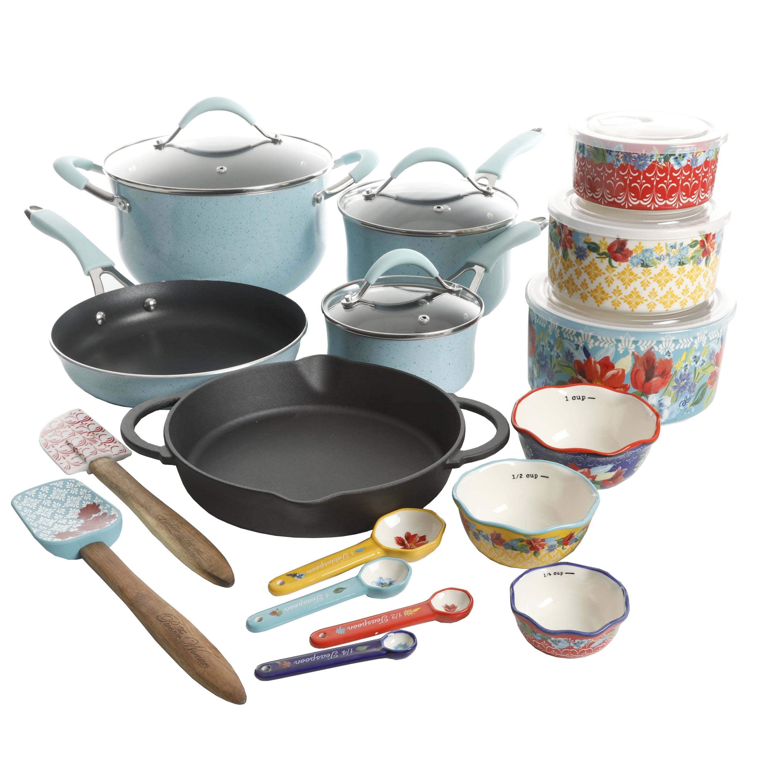 The Pioneer Woman Frontier Speckle Nonstick Cookware Set w/Floral