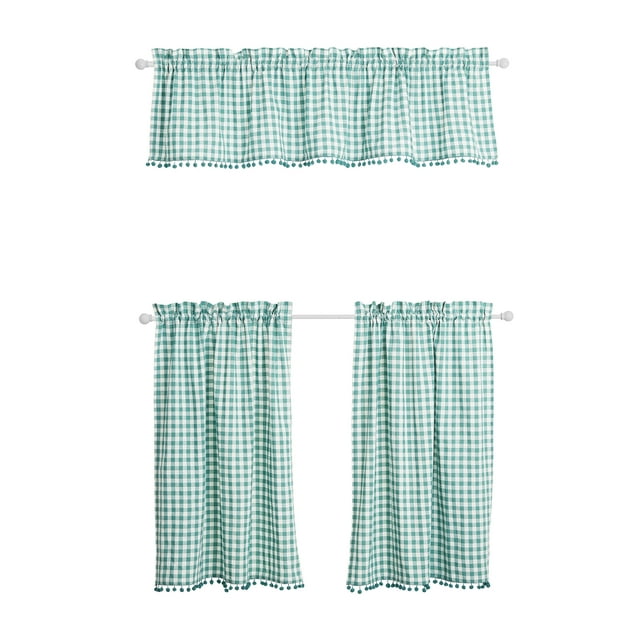 The Pioneer Woman Gingham 3Piece Tier & Valance Set, Teal