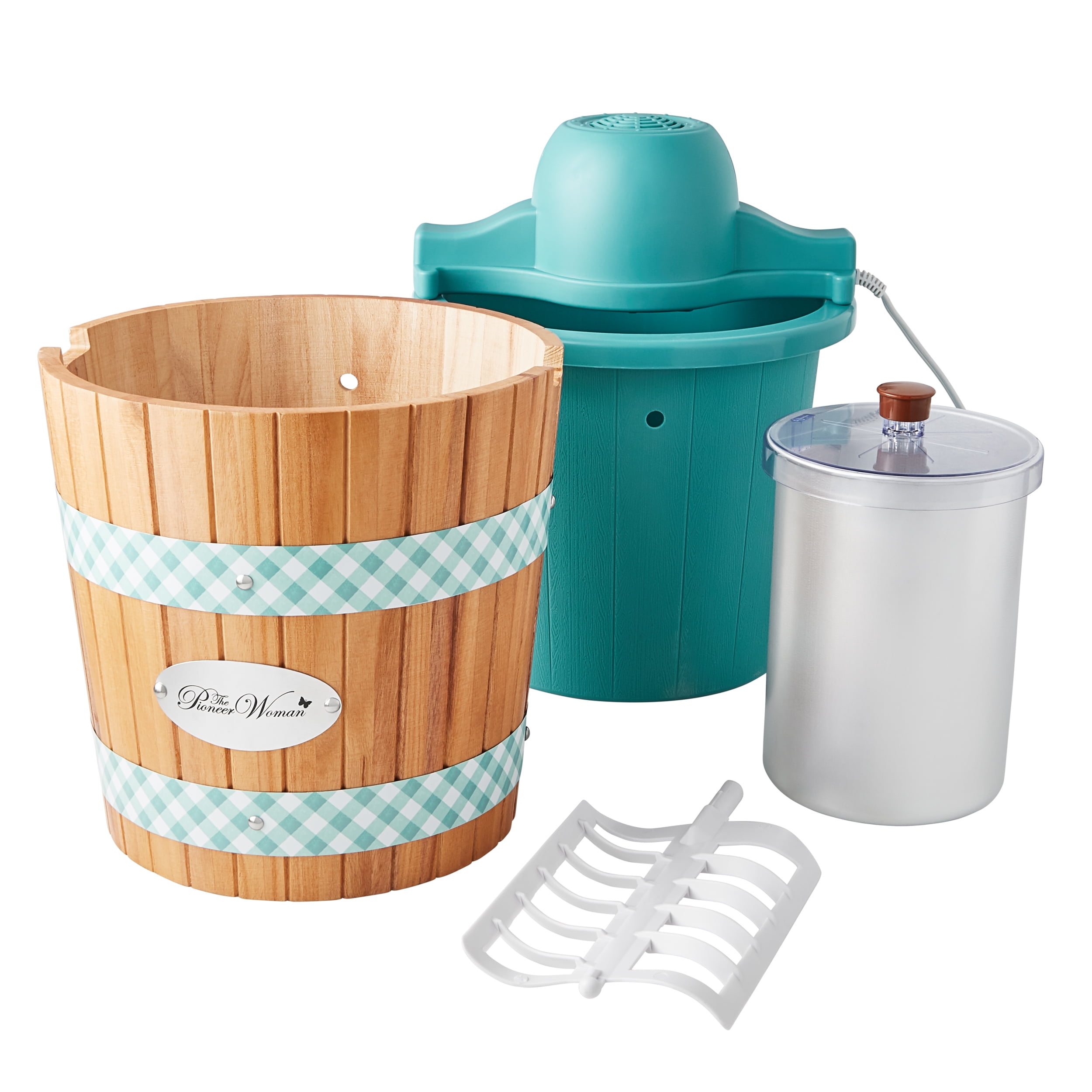 The Pioneer Woman Gingham 4-Quart Ice Cream Maker, Teal