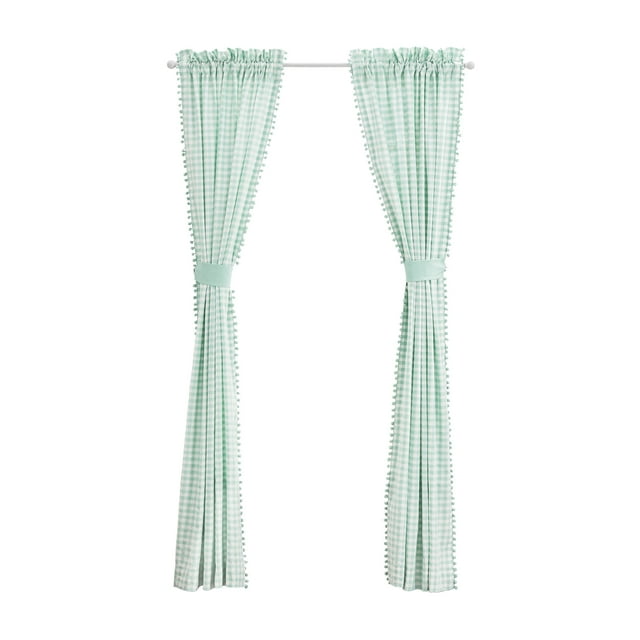 The Pioneer Woman Gingham Light Filtering Curtain Panel Pair with Tie Backs, Set of 2, Mint, 40"W x 84"L