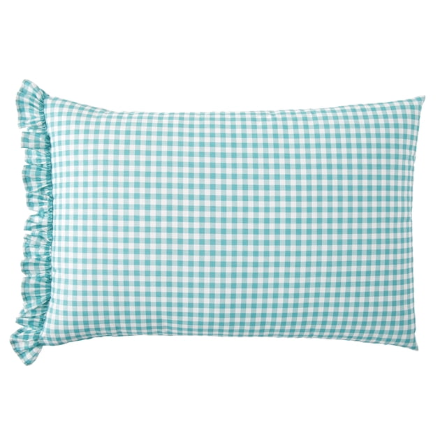 The Pioneer Woman Gingham Teal Ruffle Kg Pillowcase Set