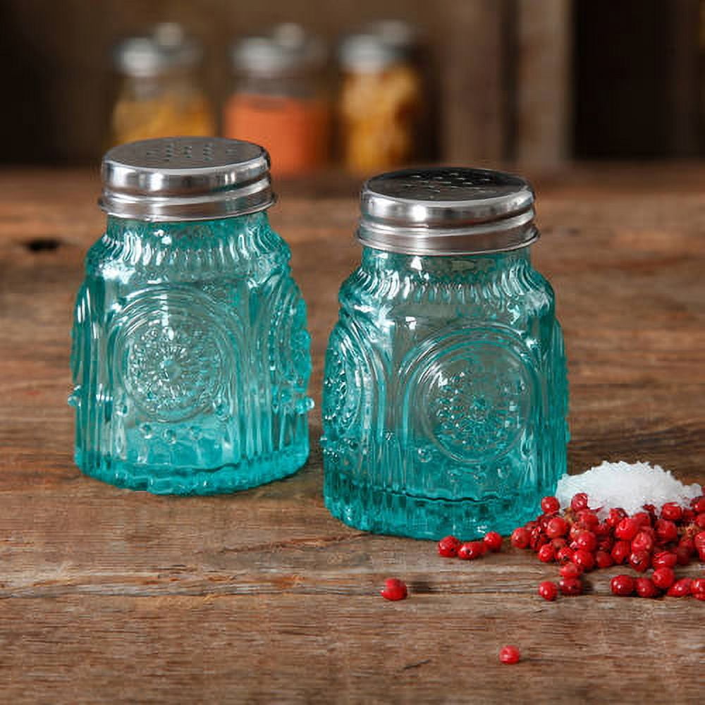 Turquoise Salt and Pepper Shakers - Turquoise Kitchen Decor & Teal Kitchen  Accessories- 5 oz Farmhouse Glass Salt and Pepper Set for Cooking Table
