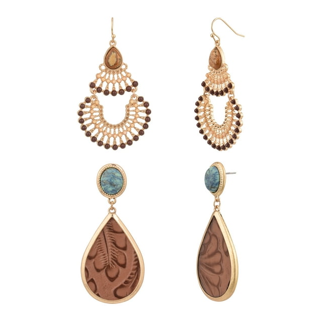The Pioneer Woman Gold-Tone Semi-Precious Inset Chandelier and Teardrop Earring Set