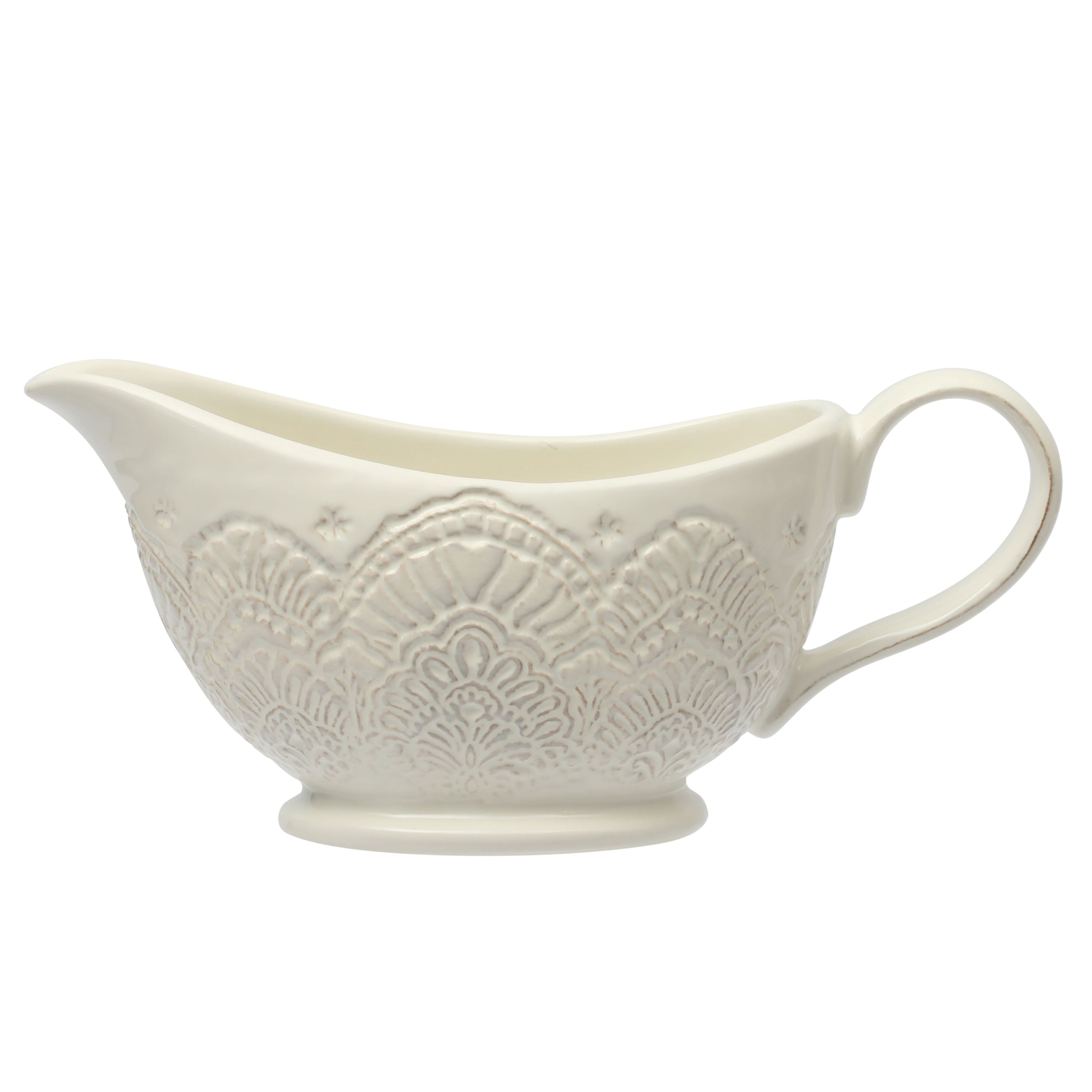 The Pioneer Woman Vintage Lace Stoneware Gravy Boat, Linen