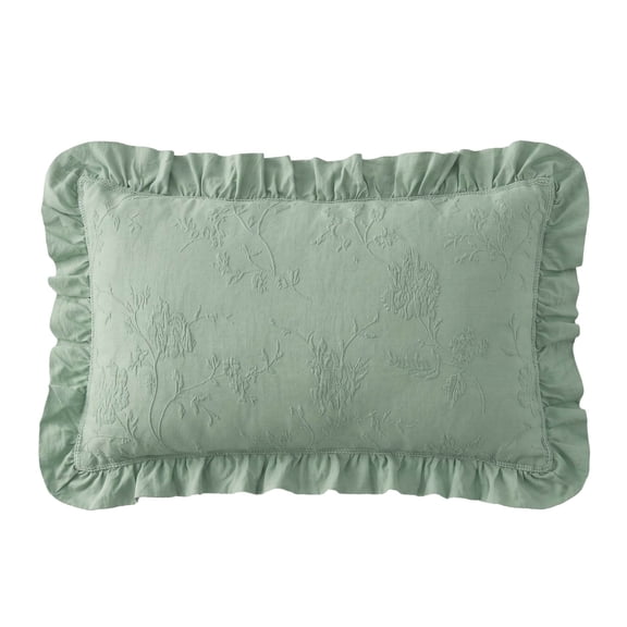 The Pioneer Woman Green Matelasse Floral Crochet Ruffle Decorative Lumbar Pillow