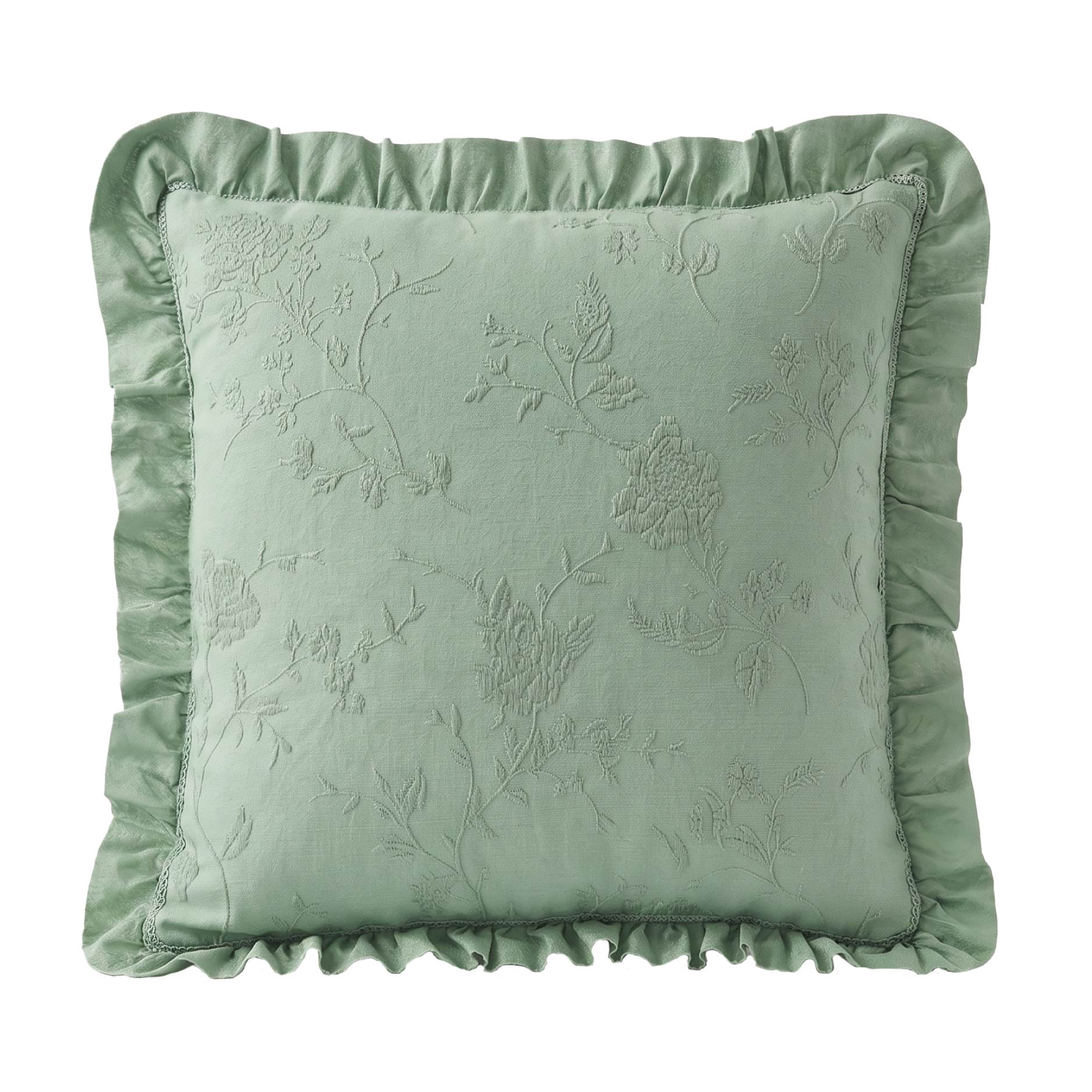 The Pioneer Woman Green Matelasse Floral Crochet Ruffle Decorative Pillow, 20" x 20"
