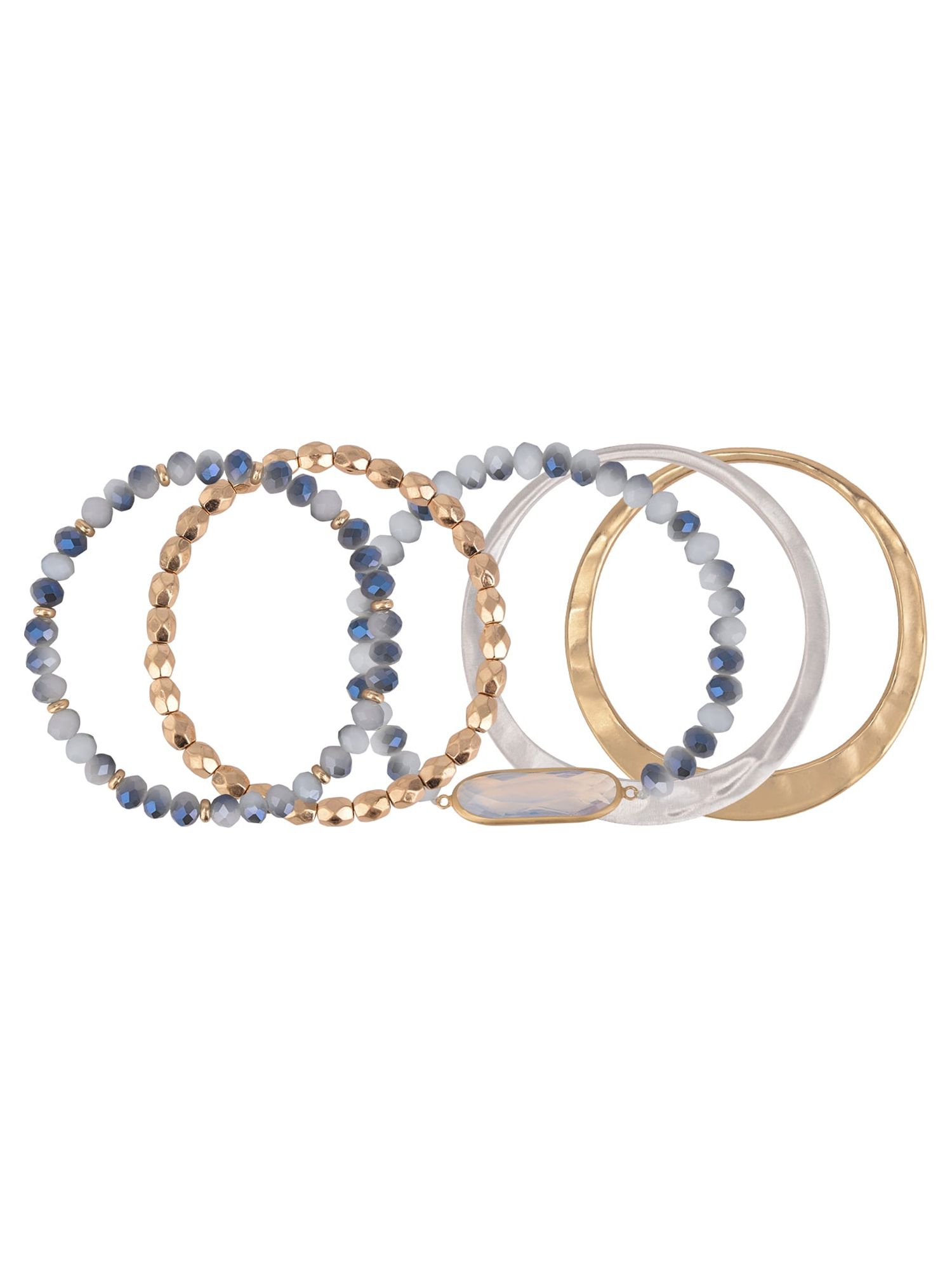 The Pioneer Woman Hammered Gold and Blue Tone Beaded Bangle Bracelet Set, 5 Pack - image 1 of 5