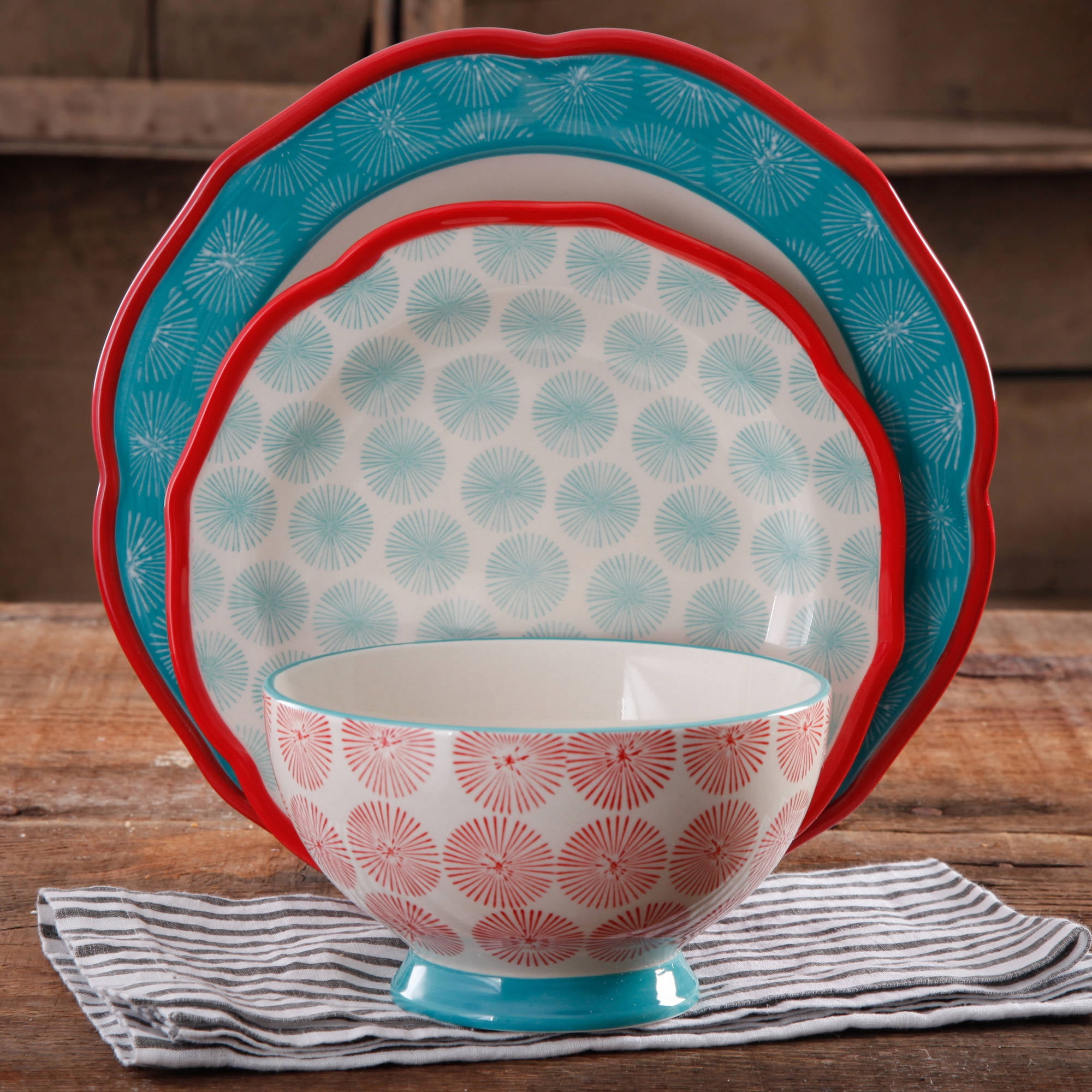 The Pioneer Woman Gingham Red 12-Piece Dinnerware Set - Walmart.com