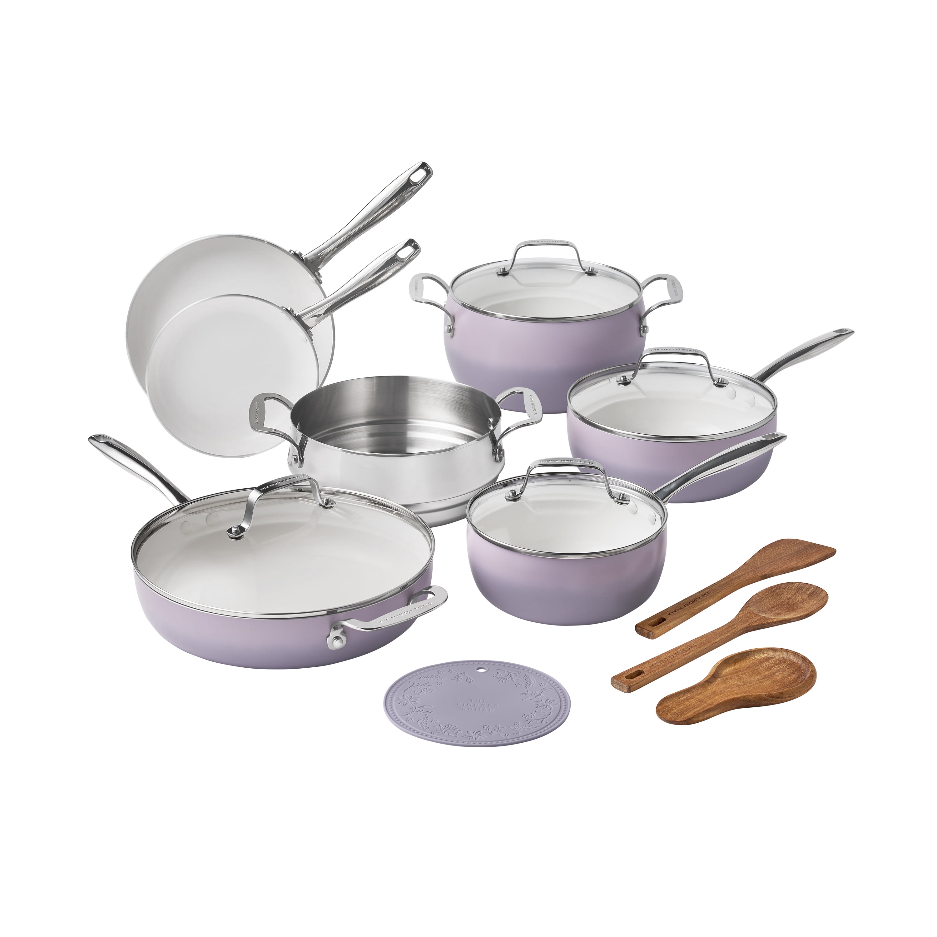 The Pioneer Woman Harlow 15-Piece Ceramic Non-Stick Aluminum Cookware Set, Iris