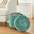 thumbnail image 1 of The Pioneer Woman Harper Round Velvet Storage Ottoman, Jade, 17.72 in, 1 of 10