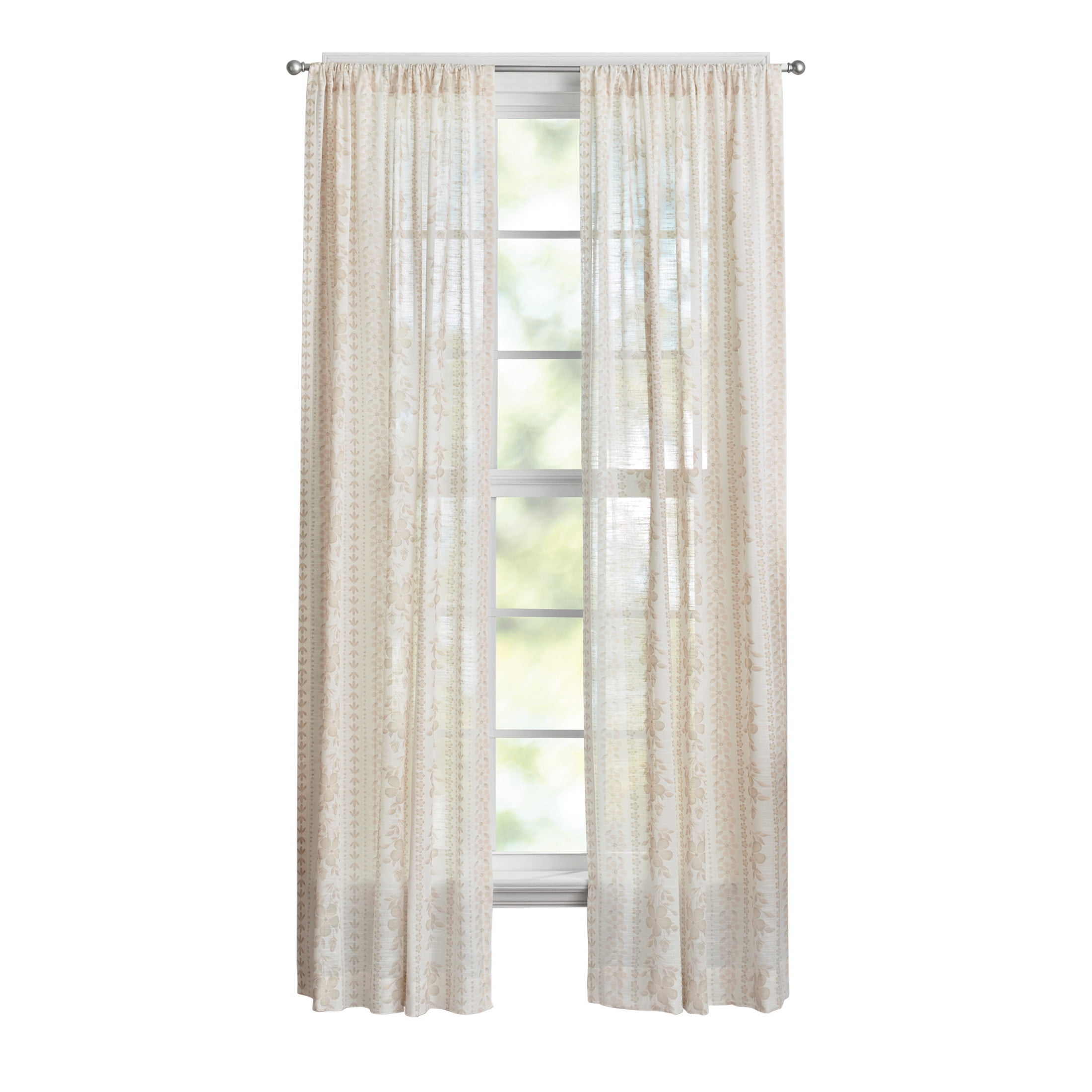 The Pioneer Woman Hattie Stripe 2 Pack Curtain Panel, BCI Cotton 40" W x 84" L, Floral, Linen, RodPocket