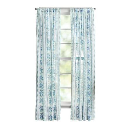 The Pioneer Woman Hattie Stripe 2 Pack Curtain Panel, BCI Cotton, Floral, Blue, RodPocket, 40" W x 84" L