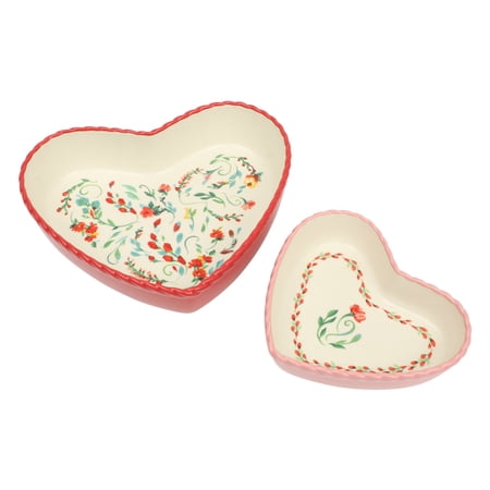 The Pioneer Woman Ceramic Heart Baking Dish and Casserole Bakeware Set, Pink & Red