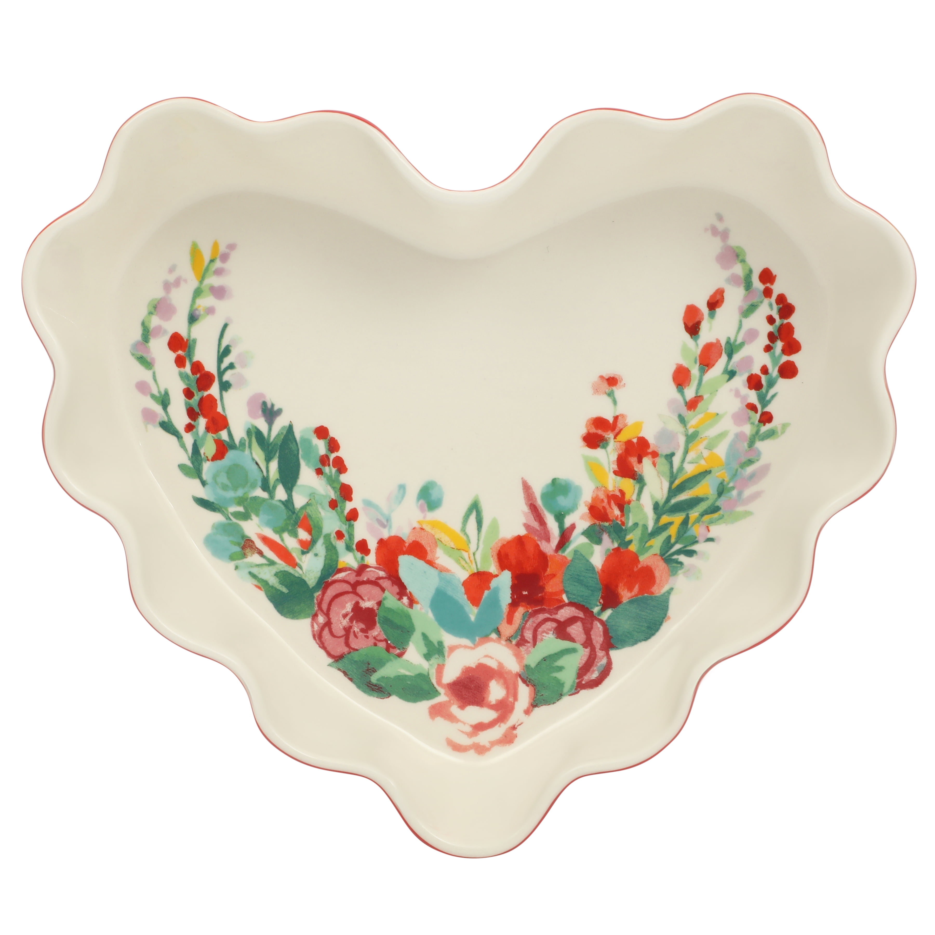 The Pioneer Woman Heart Ruffle 10-inch Red Ceramic Pie Pan - Walmart.com