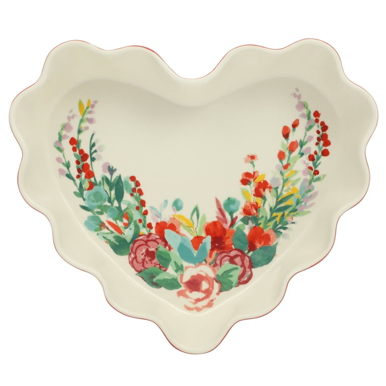The Pioneer Woman Heart Ruffle 10-inch Red Ceramic Pie Pan