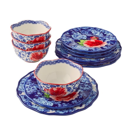 The Pioneer Woman Heritage Floral 12-Piece Dinnerware Set, Blue