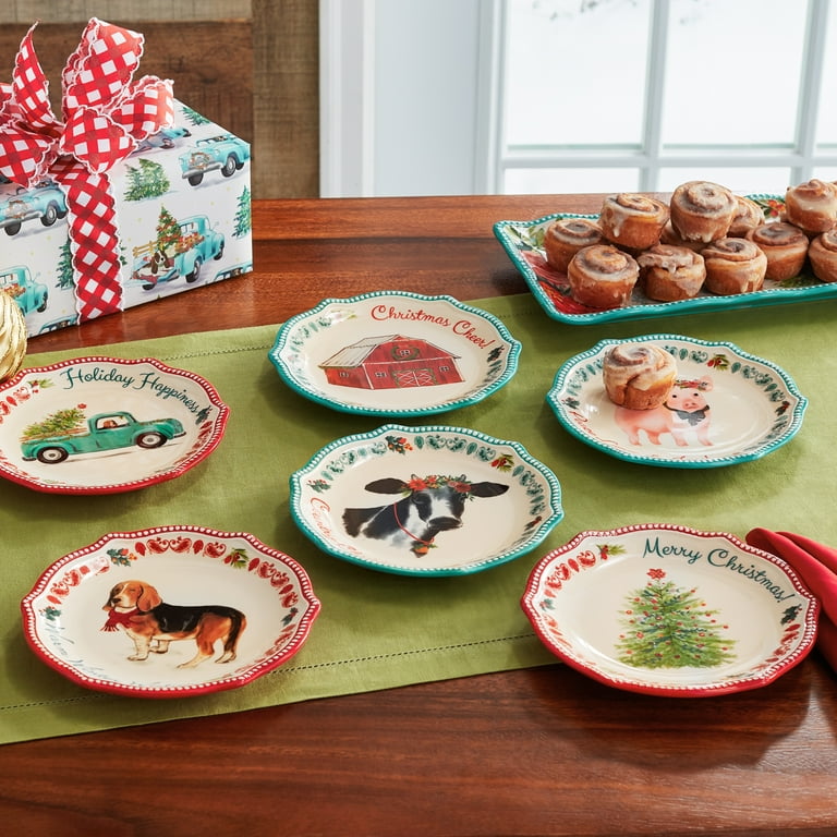 The Pioneer Woman Holiday 6.5 Inch Decorated Stoneware Appetizer Plates Set of 6 Walmart