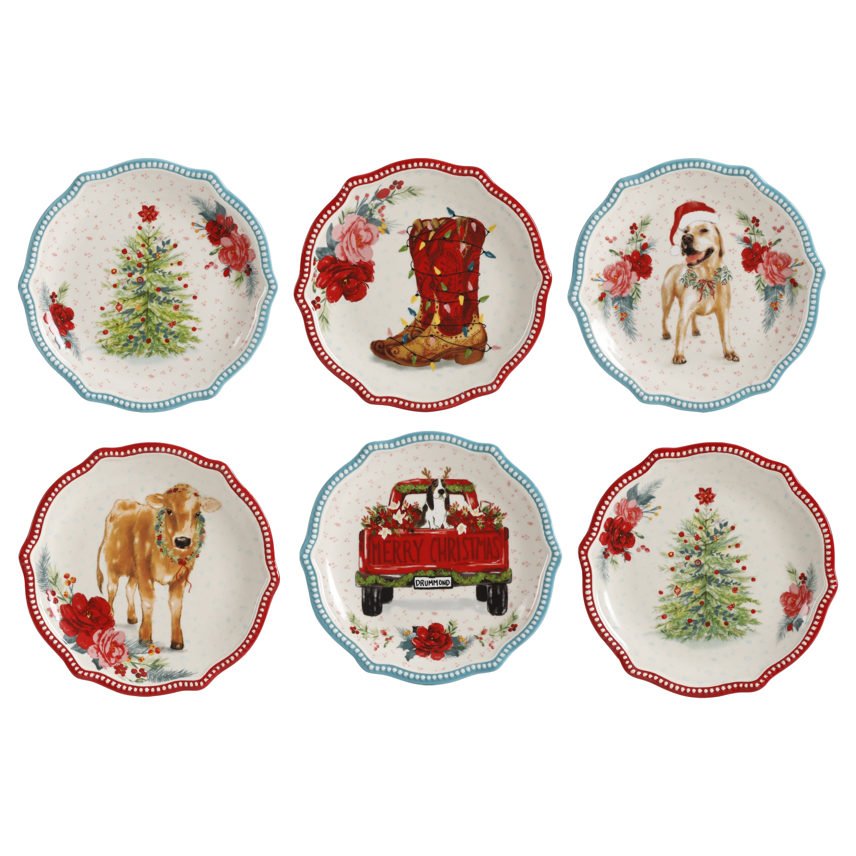 Pioneer Woman 5 Mini Pie Plate / Christmas / Wine Coaster 