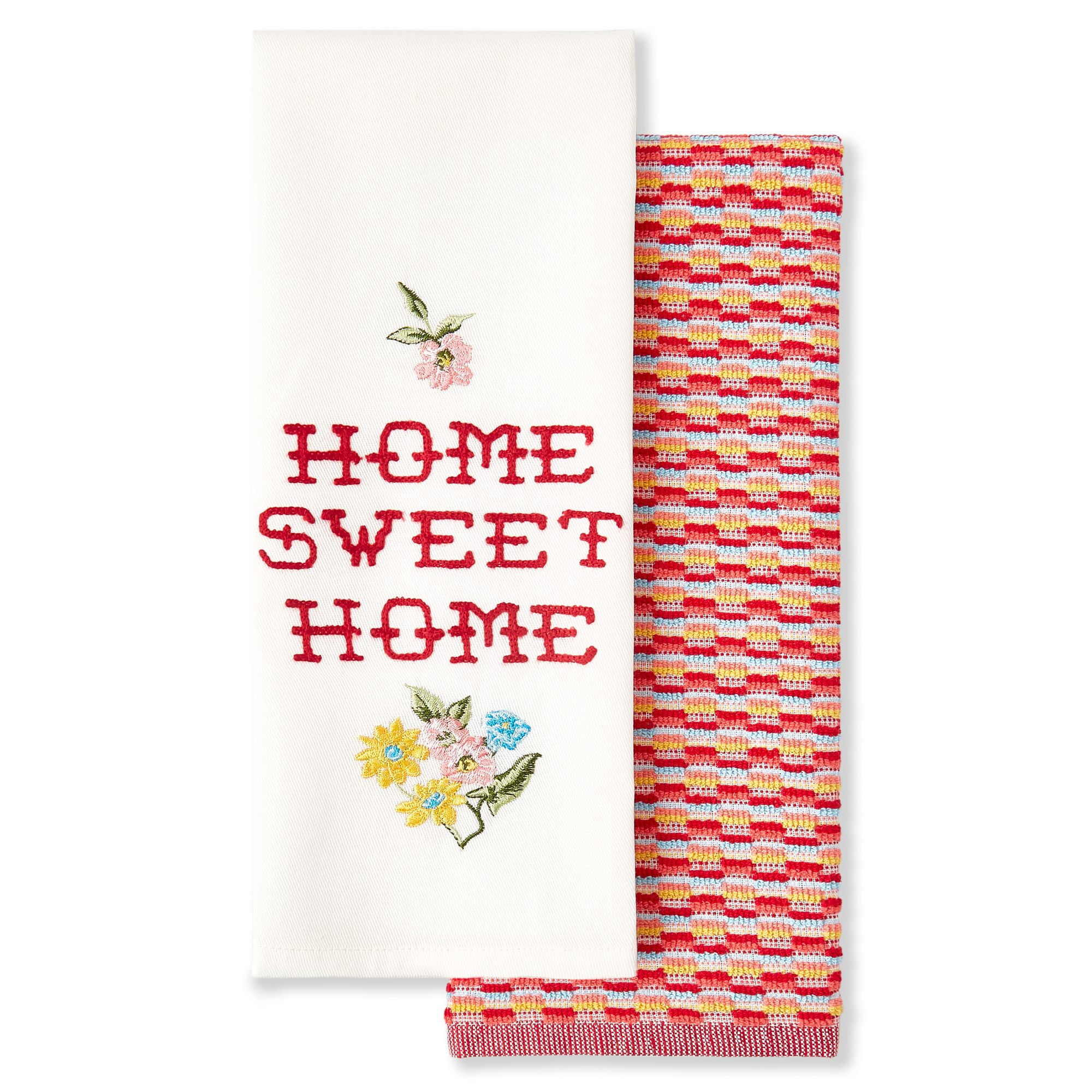 2PCS Red Stripes Home Sweet Home Boho Kitchen Towels Dish Towels, 18x26  Inch Holiday Decoration Hand Towels Set of 2