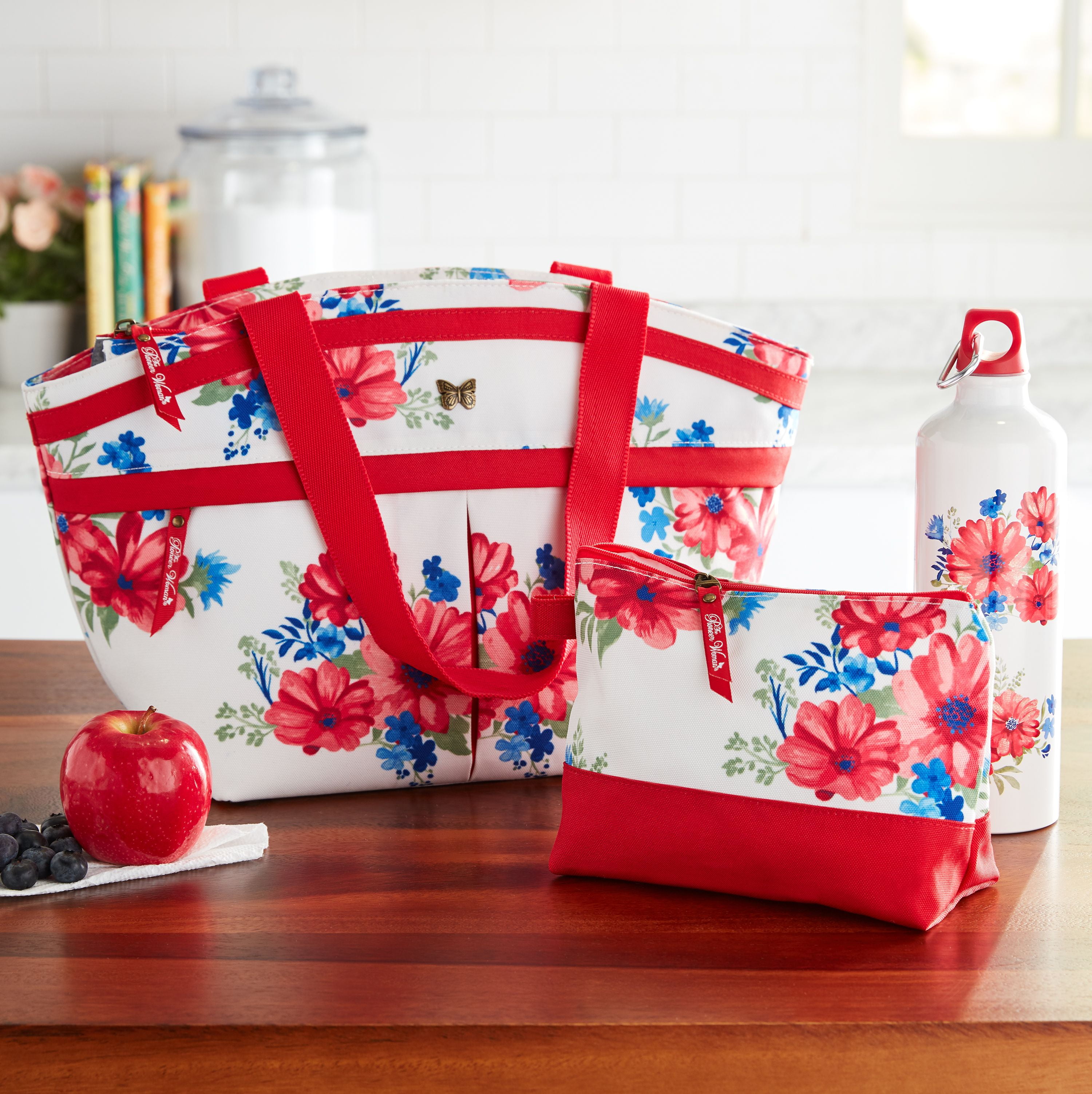 The Pioneer Woman Insulated Lunch Kit Set with Extra Bag and Bottle,  Gorgeous Garden 