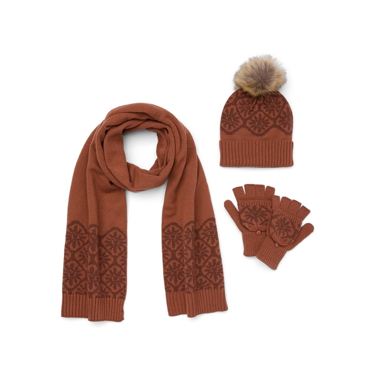 The Pioneer Woman Intarsia Cold Weather Beanie Scarf & Glove 3-Piece Set, Cognac The Pioneer Woman Intarsia Cold Weather Beanie Scarf & Glove 3-Piece Set, Cognac