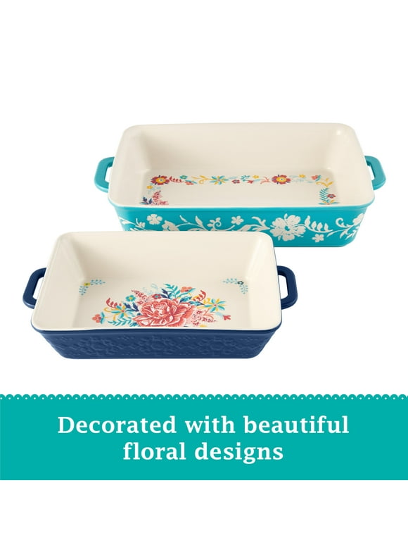 The Pioneer Woman Keepsake Floral 2-Piece Ceramic Nesting Baker Set