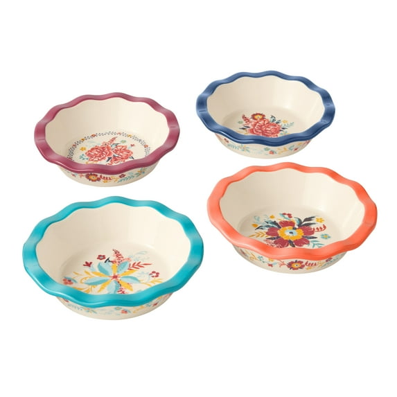 The Pioneer Woman Keepsake Floral 4.75" Ceramic Mini Pie Pans, Set of 4