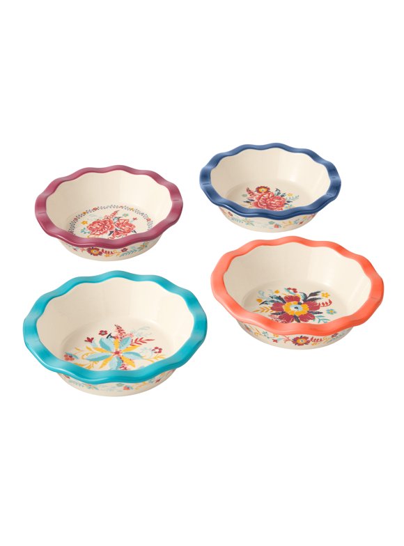 The Pioneer Woman Keepsake Floral 4.75" Ceramic Mini Pie Pans, Set of 4