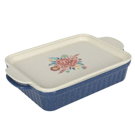 The Pioneer Woman Keepsake Floral 9" x 13" Ceramic Baking Dish with Platter Lid