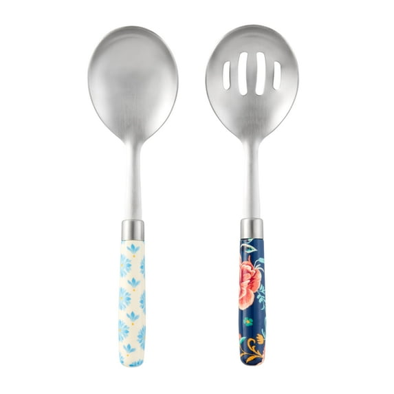 The Pioneer Woman Keepsake Floral Textured Stainless Steel Serving Spoon Set with Floral Pattern, and Colorful Handle 2