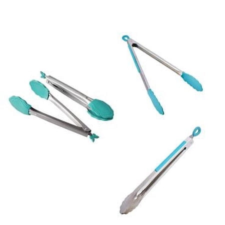 The Pioneer Woman Kitchen Tongs, Silicone and Stainless Steel, Set of 4, Teal