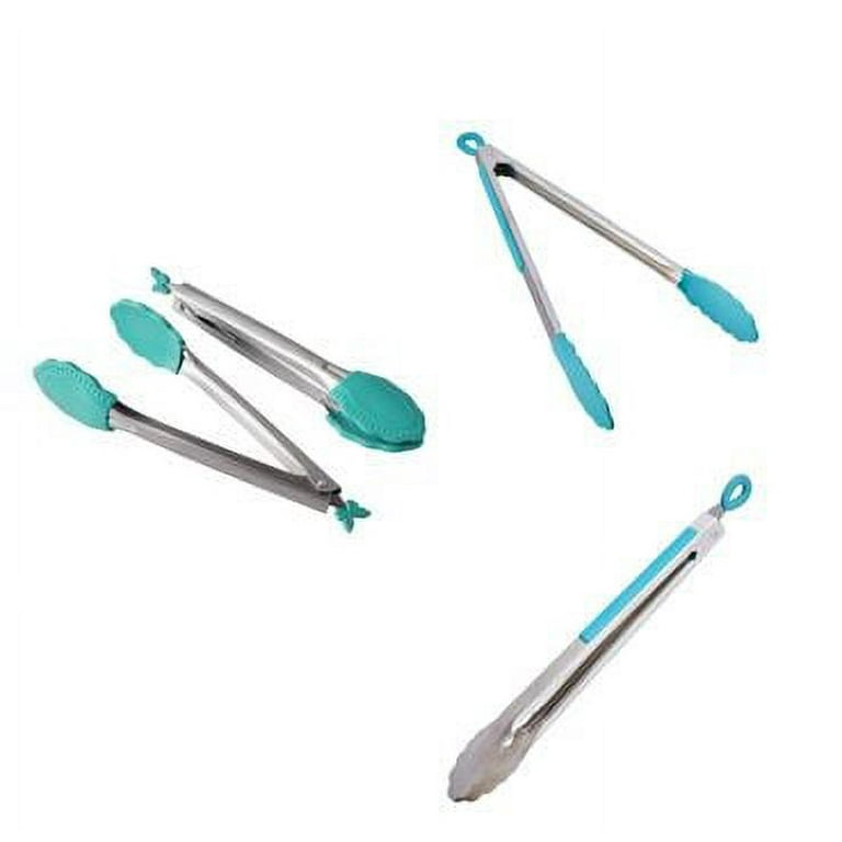 Turquoise Stainless Steel Tongs with Silicone Tips