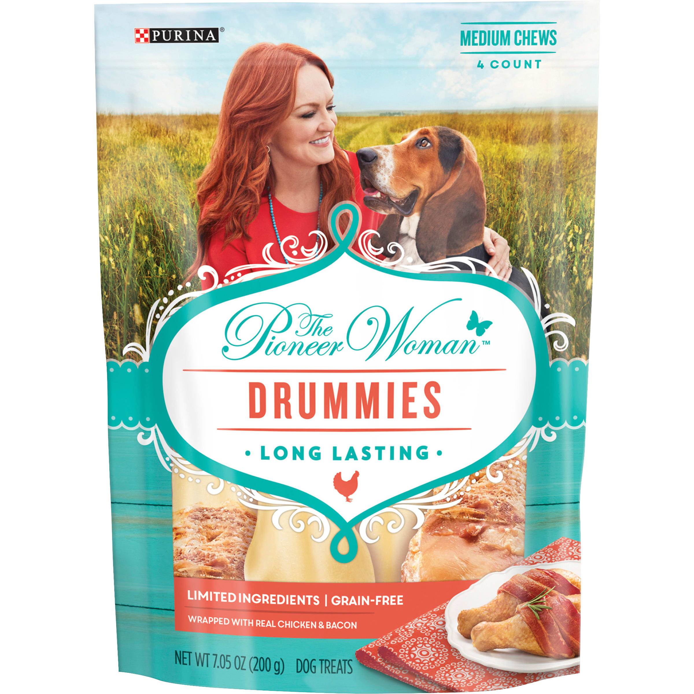 The Pioneer Woman Limited Ingredient, Grain Free Rawhide Dog Treats, Drummies Chicken & Bacon, 7.05 oz. Pouch - image 1 of 11