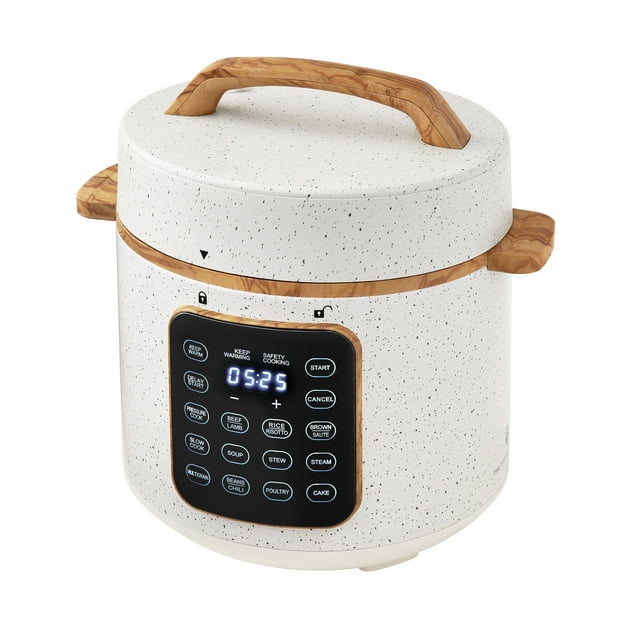The Pioneer Woman Linen Speckle 6-Quart Pressure Cooker with Touch Control Display