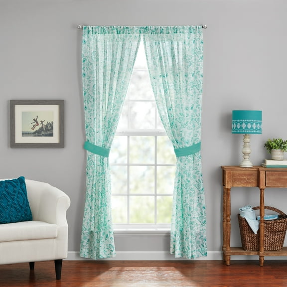 The Pioneer Woman Maize Sheer Curtain Panel, Teal, 1 Panel, 50"W x 84"L