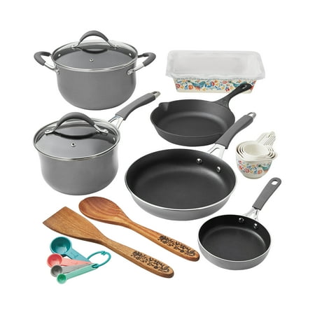 The Pioneer Woman Mazie Aluminum Nonstick 19-Piece Cookware Set, Gray