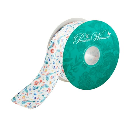 The Pioneer Woman Mazie Bird Polyester Merrow Wire Edge Ribbon, 2.5" x 25 Yards