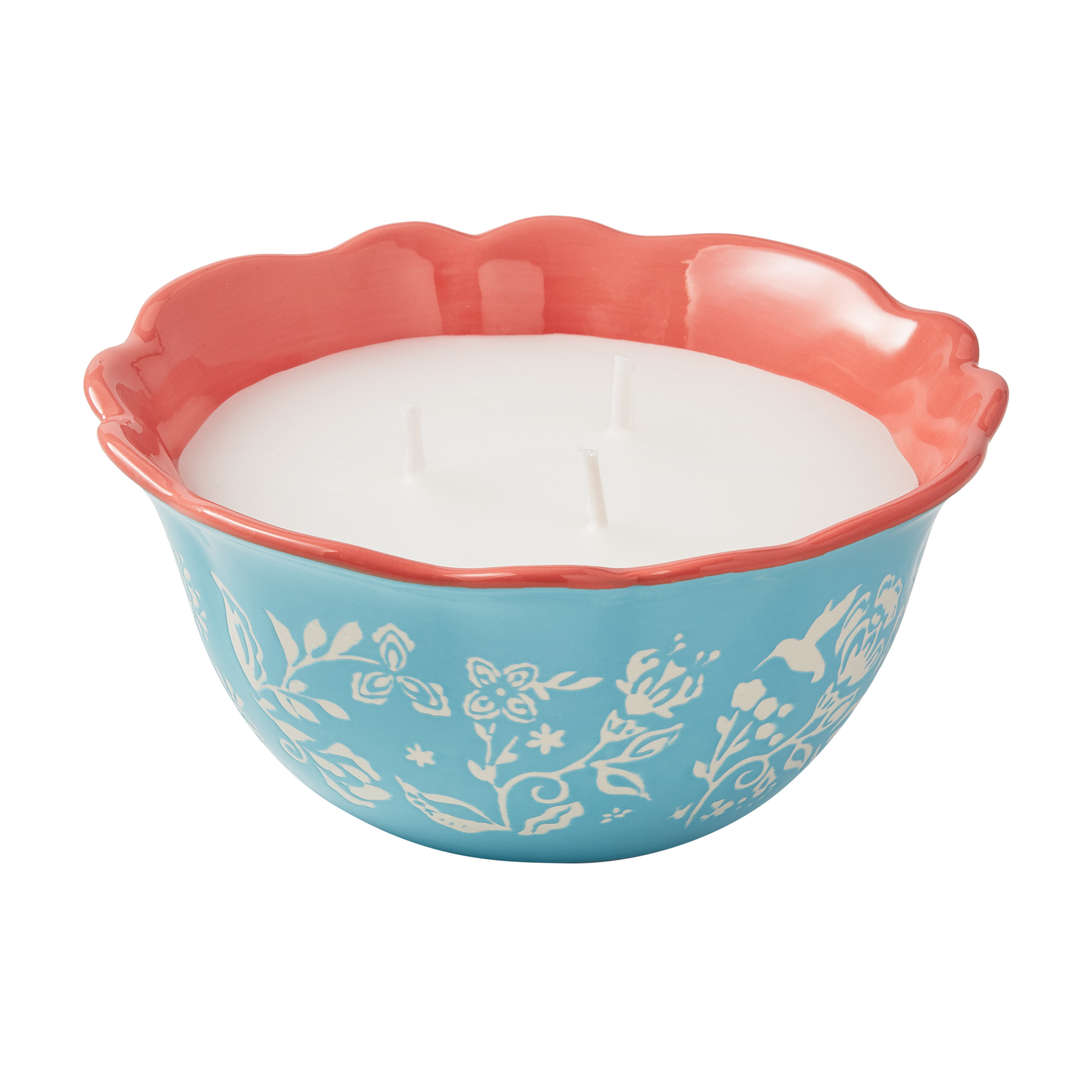 The Pioneer Woman Mazie Floral 3-Wick Outdoor Citronella Candle, Blue - image 1 of 8