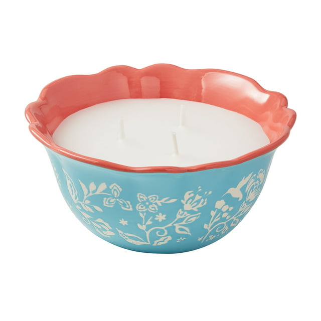 The Pioneer Woman Mazie Floral 3-Wick Outdoor Citronella Candle, Blue