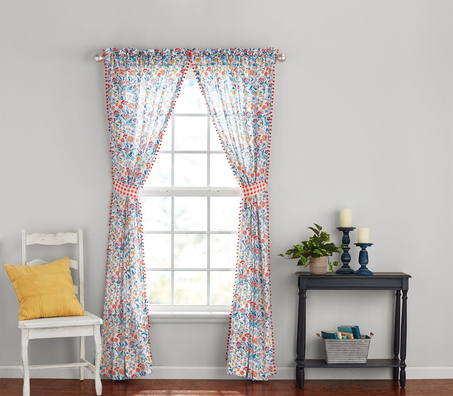 Pioneer Woman Sweet Rose Light Filtering Rod Pocket Window Curtain Panel Set of 2 Multi color 40 x 84