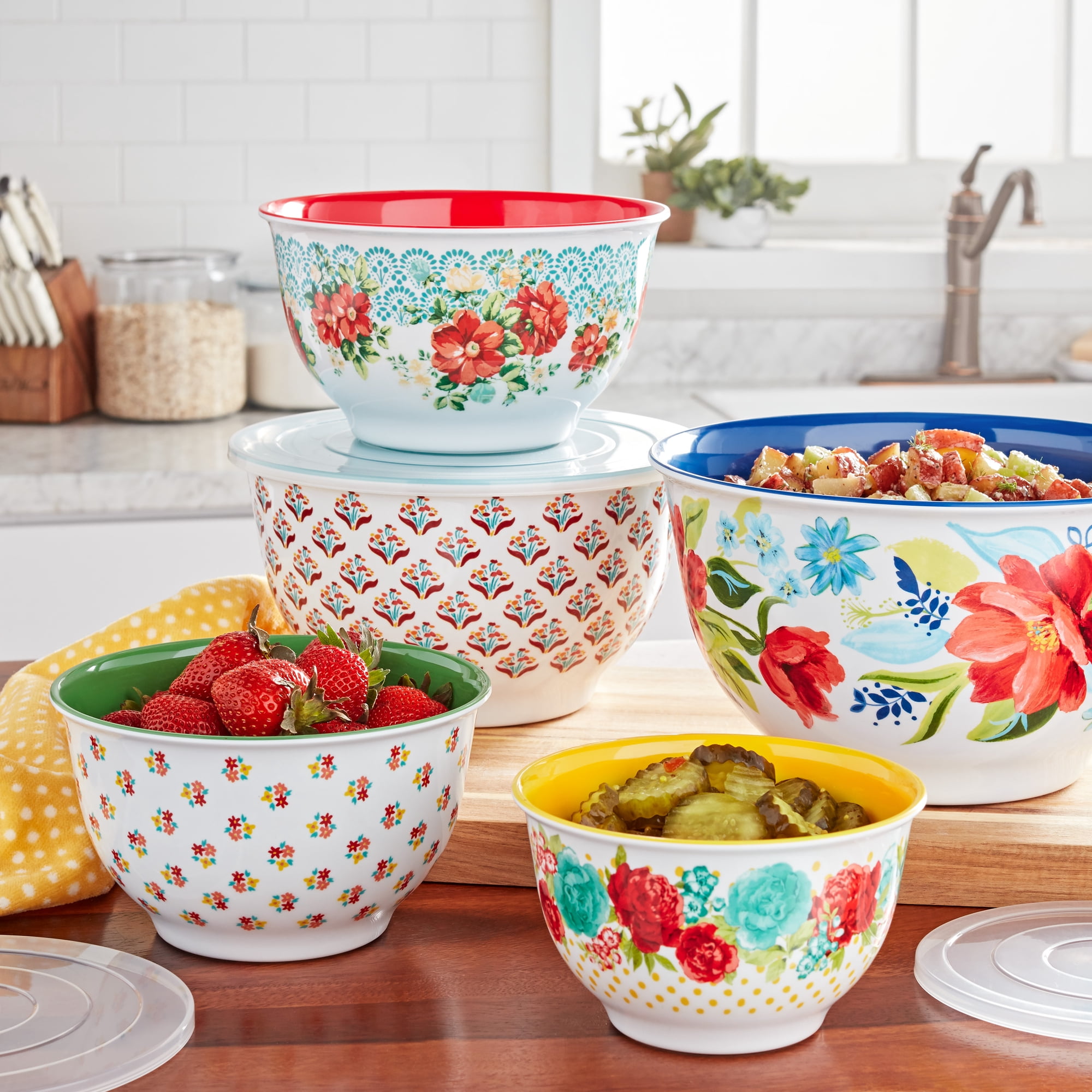 The Pioneer Woman Melamine Mixing Bowl Set, 10 Piece Set, Spring Bouquet